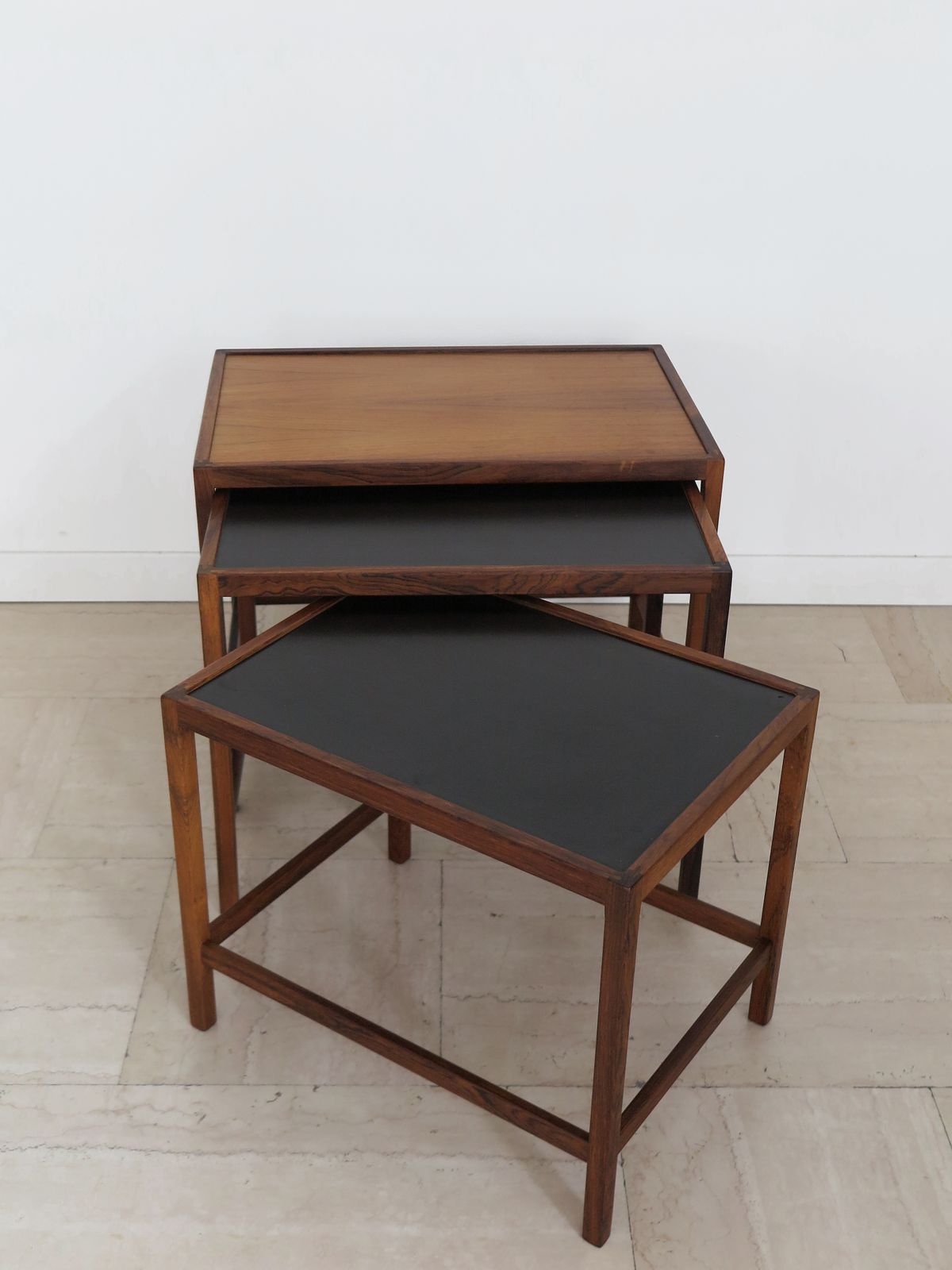 Kurt østervig Scandinavian Dark Wood Nesting Tables Set, Denmark 1960s photo furniture
