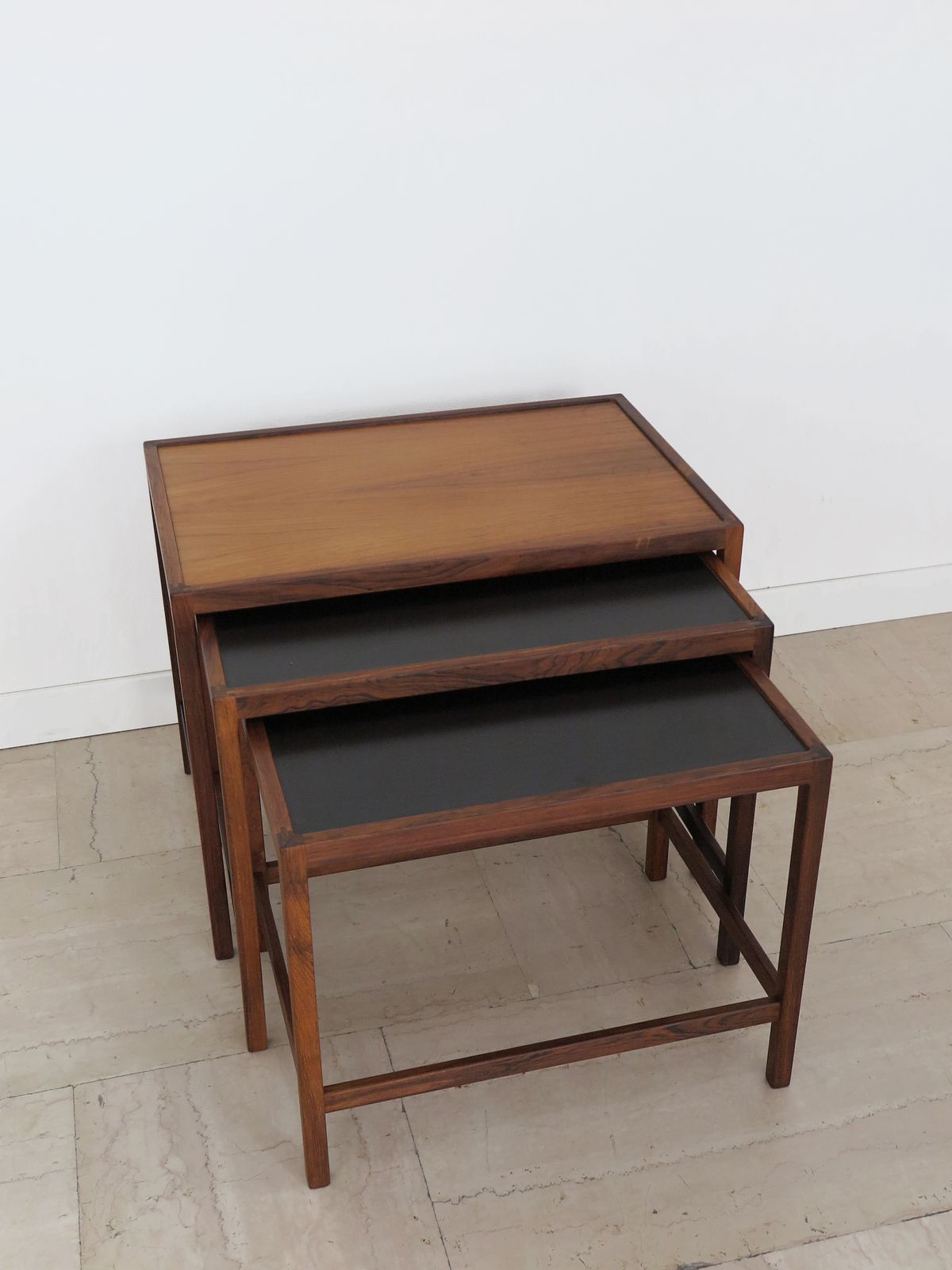 Kurt østervig Scandinavian Dark Wood Nesting Tables Set, Denmark 1960s photo for sale