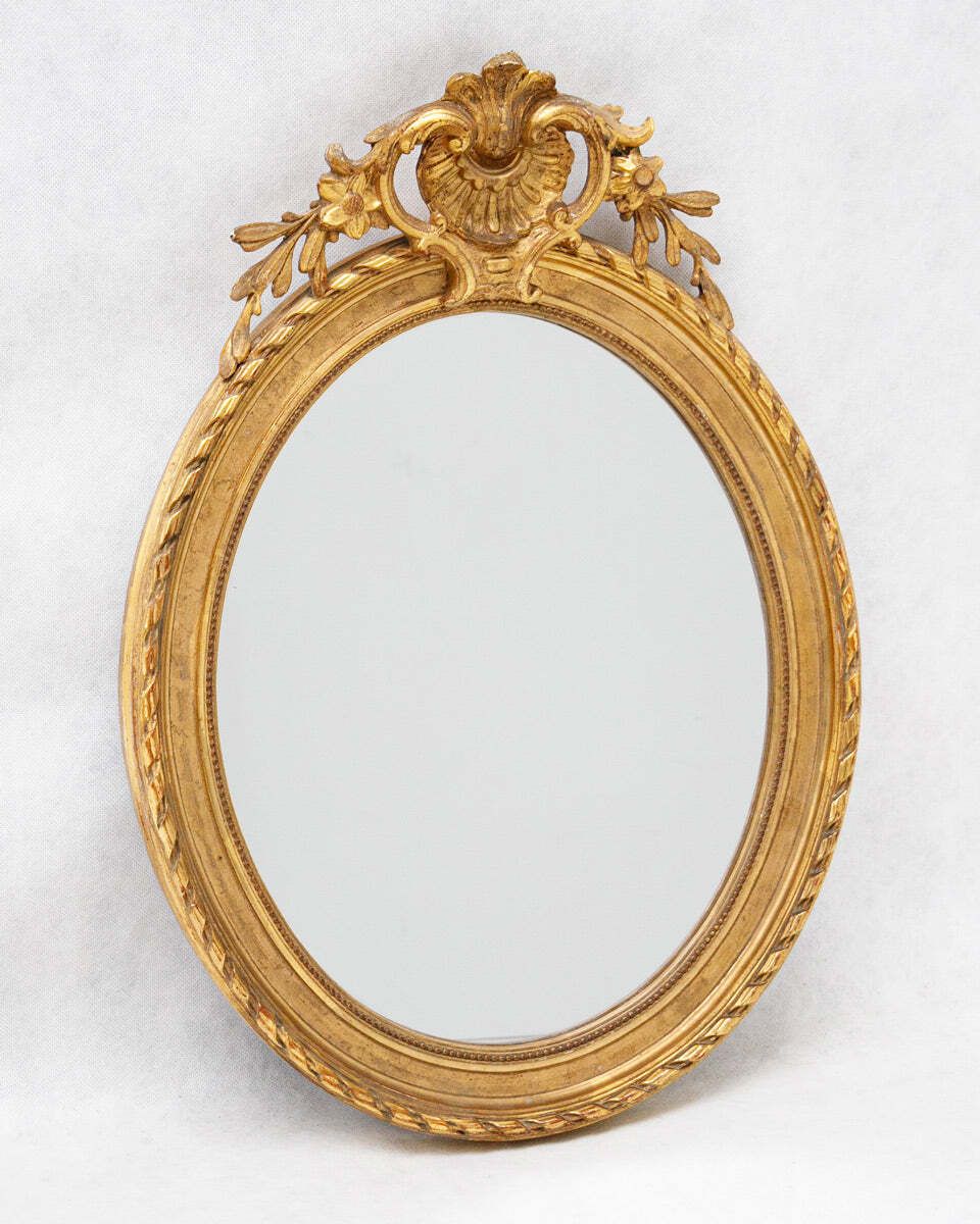 Zeldzaam Paar Antieke Franse Ovale Spiegels Met Bladgoud, 19e Eeuw photo Woonaccessoires