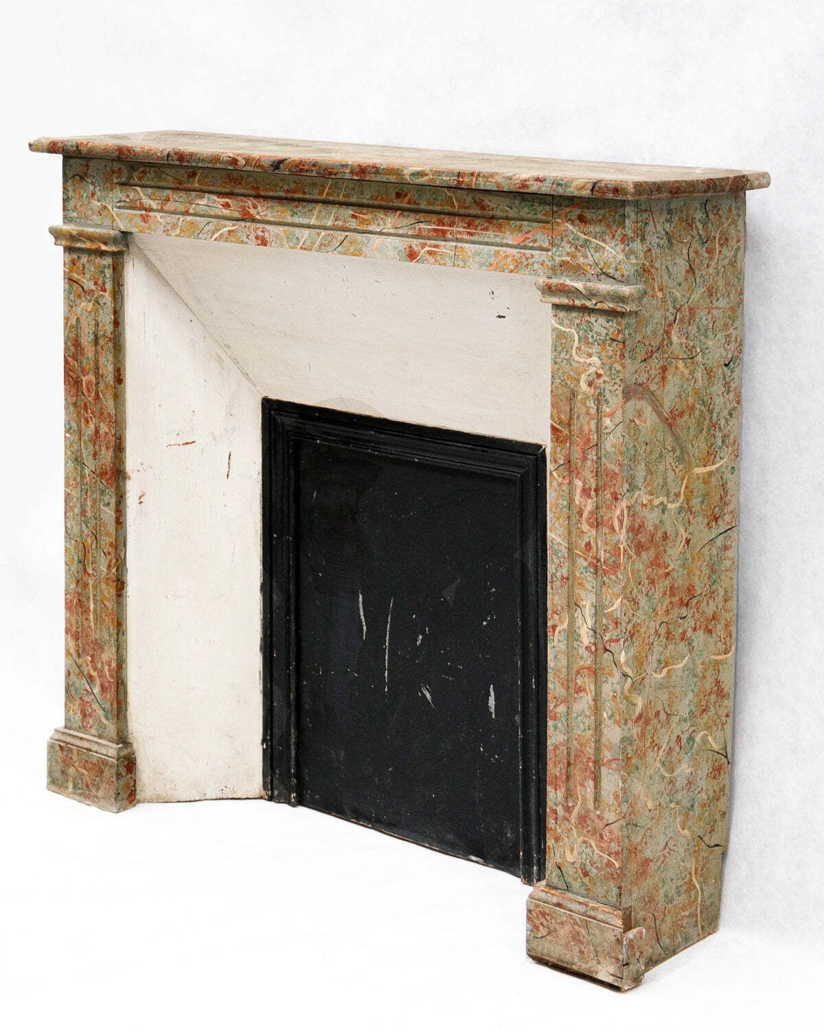 19e Eeuwse Antieke Houten Schoorsteenmantel Met Faux Marbre Schildering photo for sale