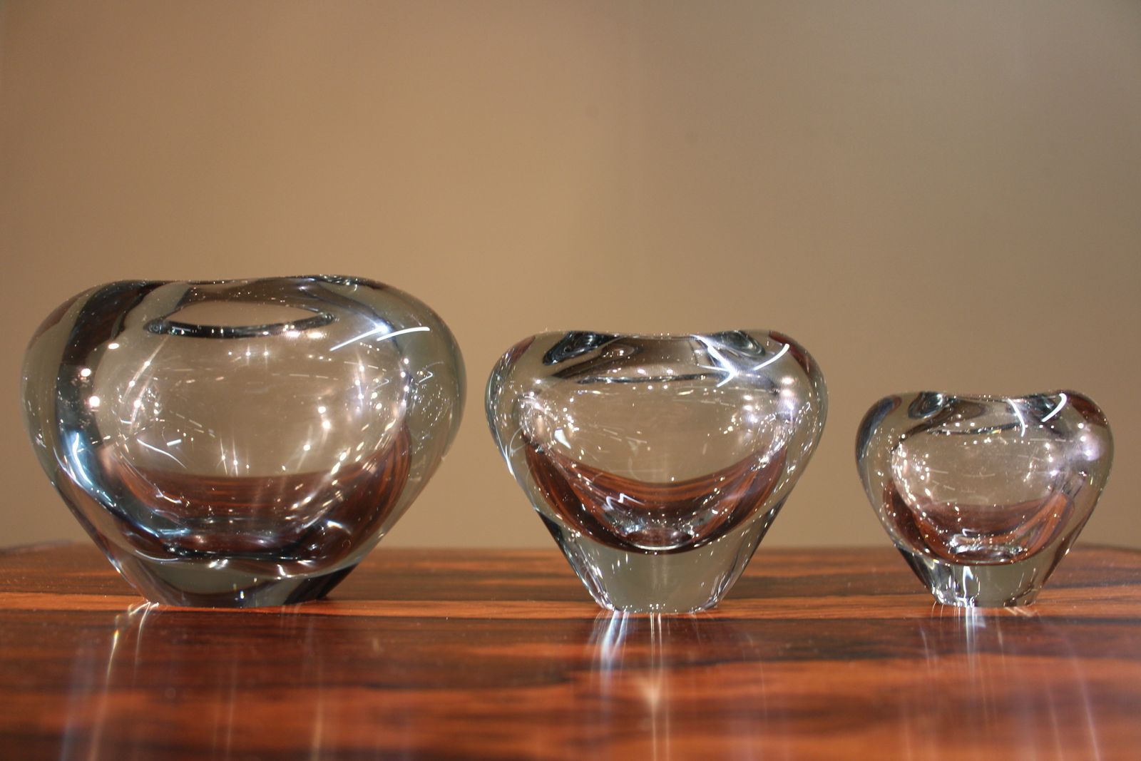 Group Of 3 Holmegaard Heart Minuet Vases C 1960 Per Lutken Design