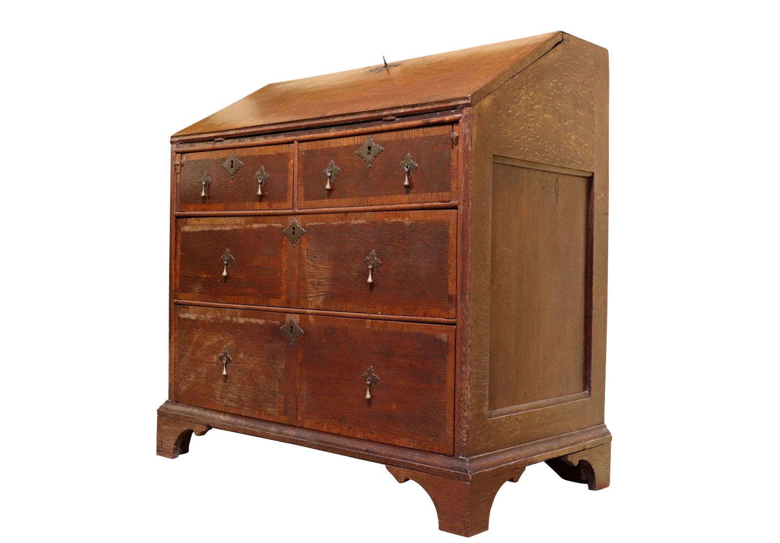 A Fine 18th Century Crossbanded Oak Bureau With Stepped Interior & Secret Drawers photo Furniture