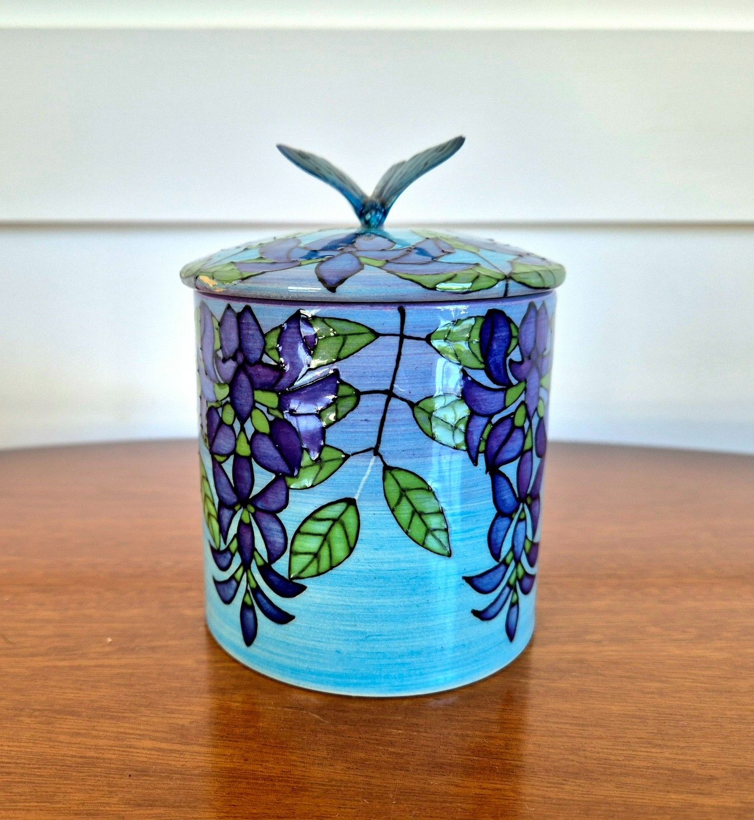 Dennis Chinaworks Trial 3 Blue Lidded Pot With Butterfly Finial photo furniture