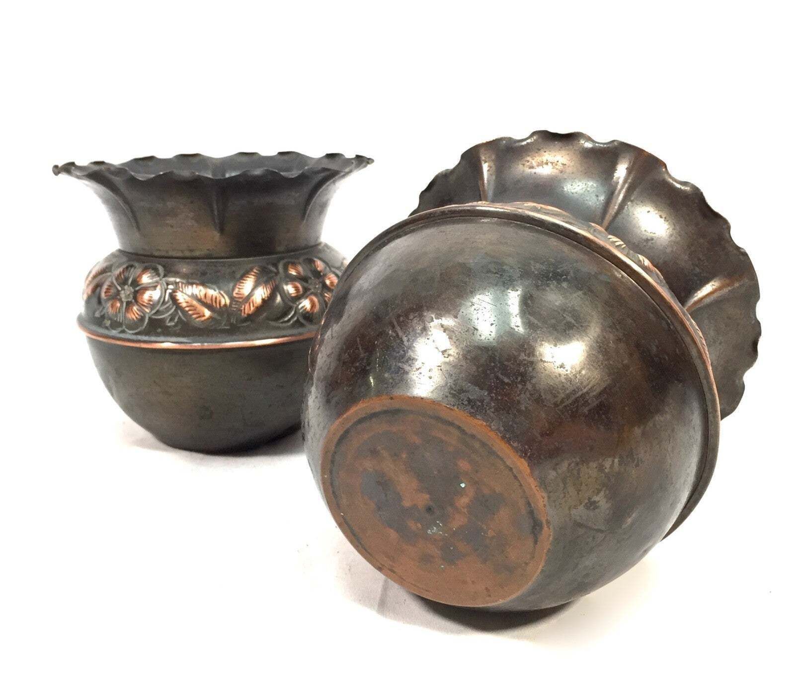 Antique Pair Of Arts & Crafts Copper Planters / Plant Pots / Art Nouveau C1900 photo vinterior