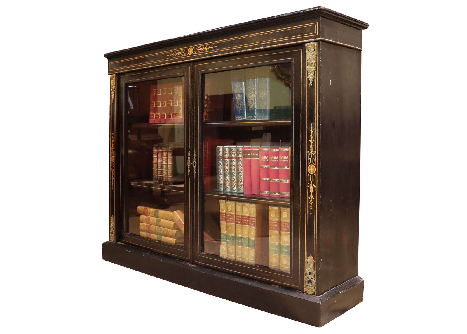 A Fine Victorian Ormolu Mounted, Inlaid, Ebonised Two Door Pier Cabinet photo for sale