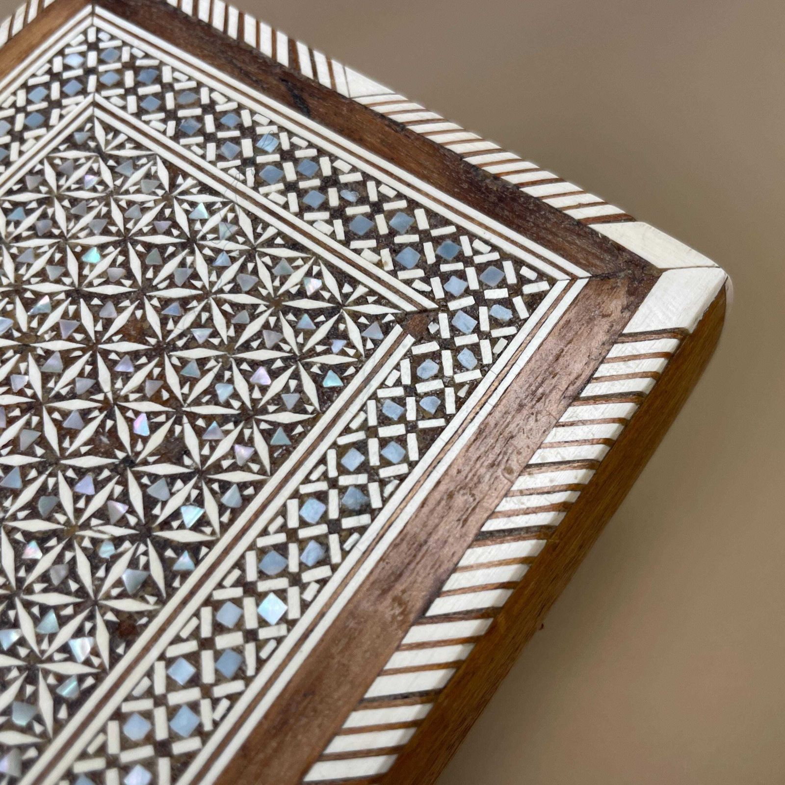 Vintage Wooden Mother Of Pearl Inlay Box Trinket Jewellery Indian Geometric Rectangular Rectangle photo 55.0