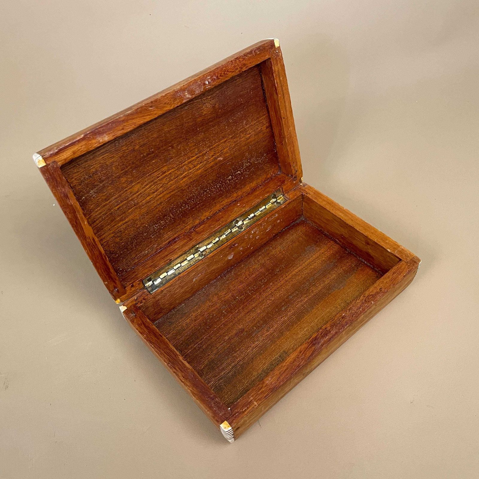 Vintage Wooden Mother Of Pearl Inlay Box Trinket Jewellery Indian Geometric Rectangular Rectangle photo vintage