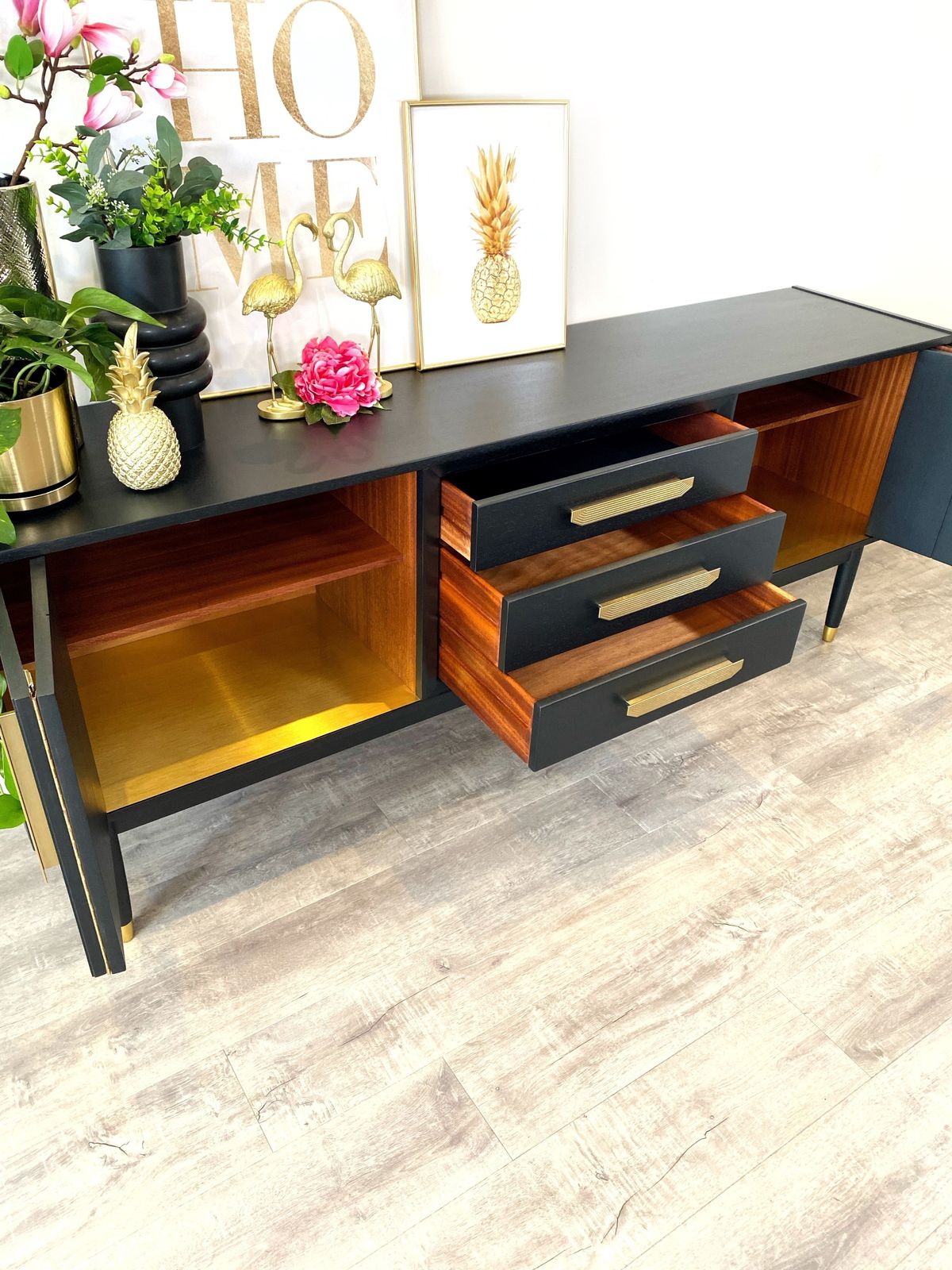 Mid Century Modern G Plan Sideboard Painted Black With Gold Handles photo Furniture
