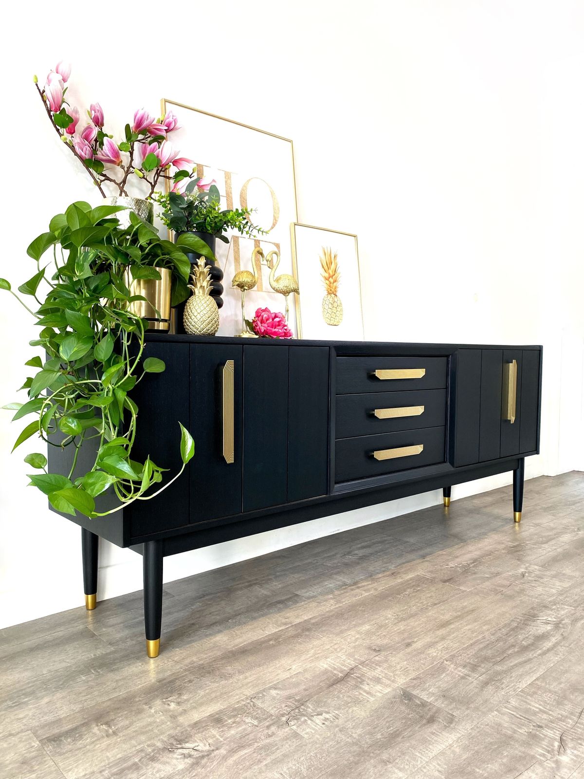 Mid Century Modern G Plan Sideboard Painted Black With Gold Handles photo 1395.0