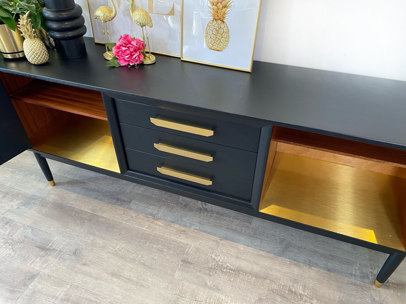 photo furniture Mid Century Modern G Plan Sideboard Painted Black With Gold Handles