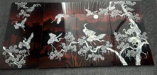 Art Vintage Set Of Wall Panels, Chinese  Display, Lacquer, Mother Of Pearl, photo