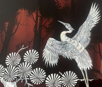 photo vinterior Vintage Set Of Wall Panels, Chinese  Display, Lacquer, Mother Of Pearl,