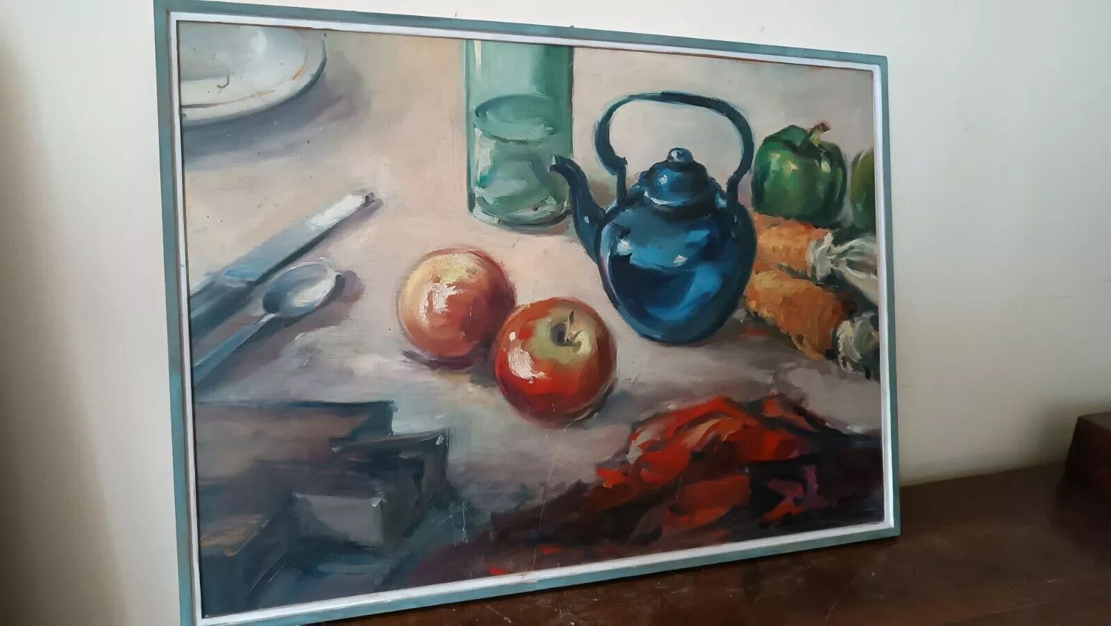 Painting Nature Still Fruit Oil On Plywood Years 50 Signed photo furniture