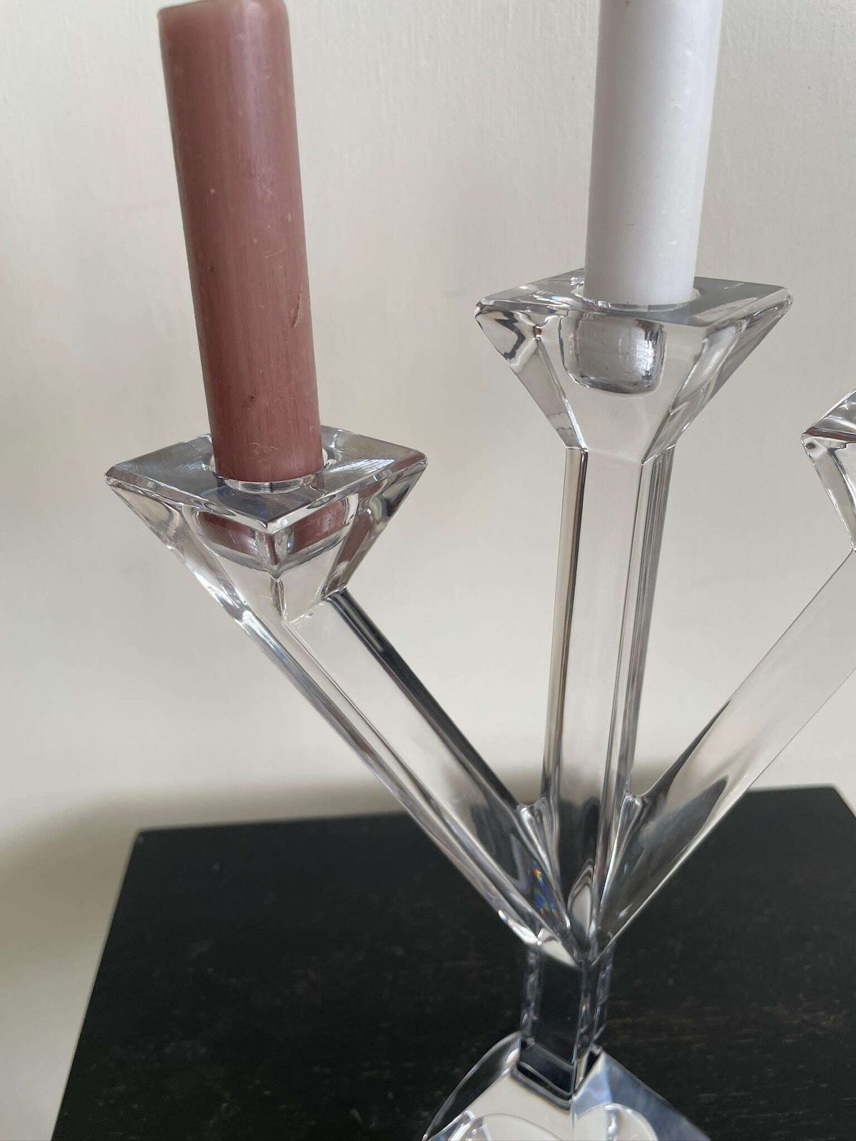 Vintage Villeroy And Boch Crystal Glass Trio Angular Hollywood Regency Candlestick photo for sale
