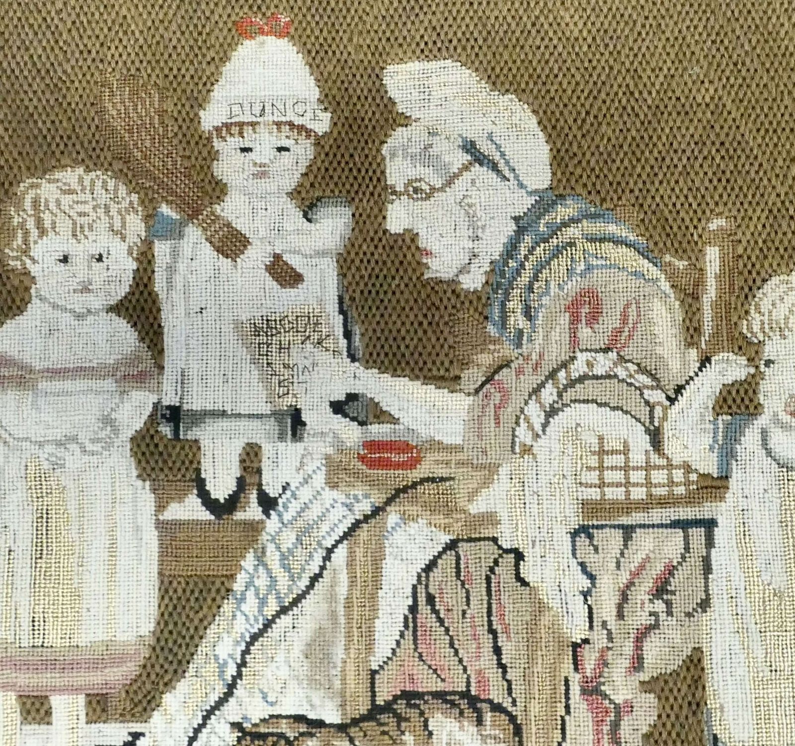 Early 19th Century English Wool Tapestry, “The School Room” photo vinterior