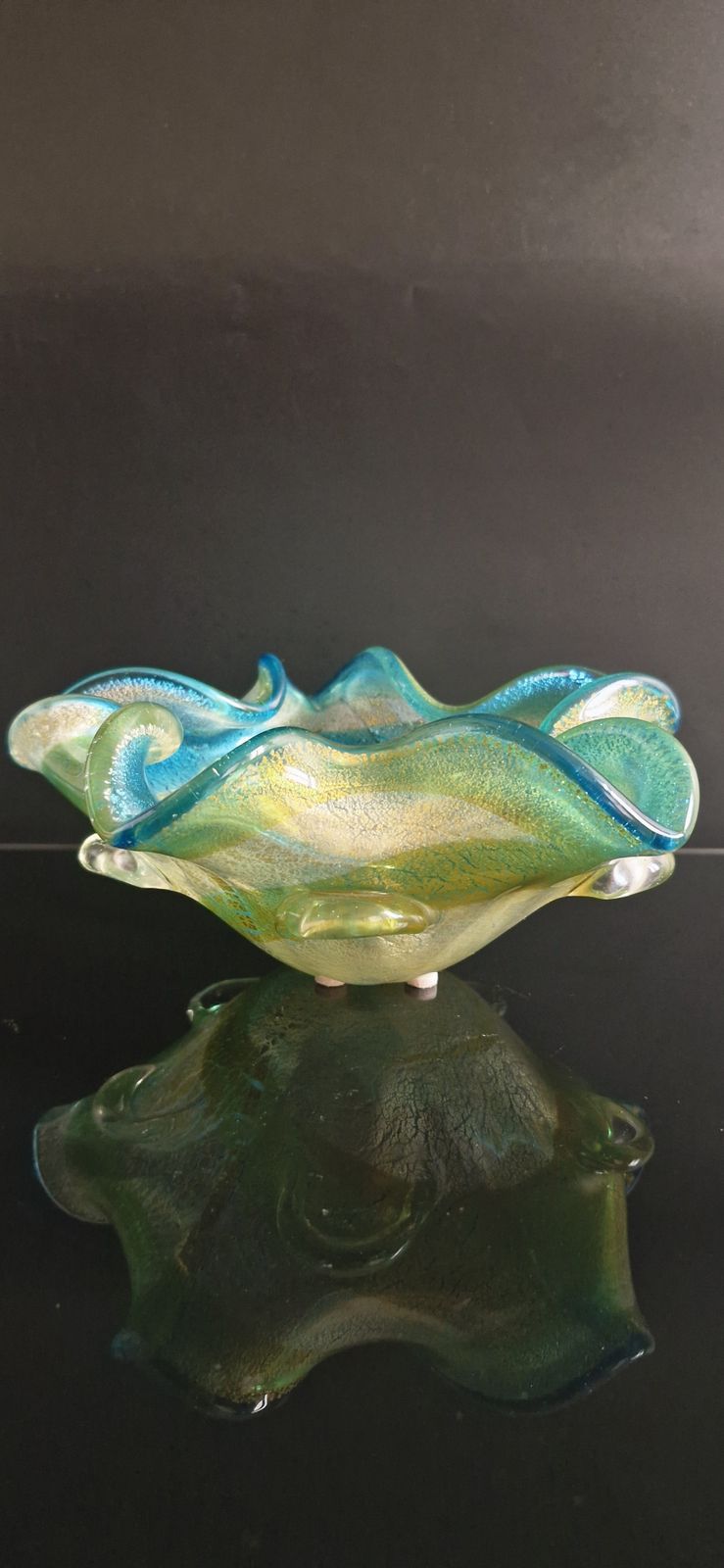 Mid Century Large Murano Glass Centerpiece With Gold And Silver Leaves photo Art