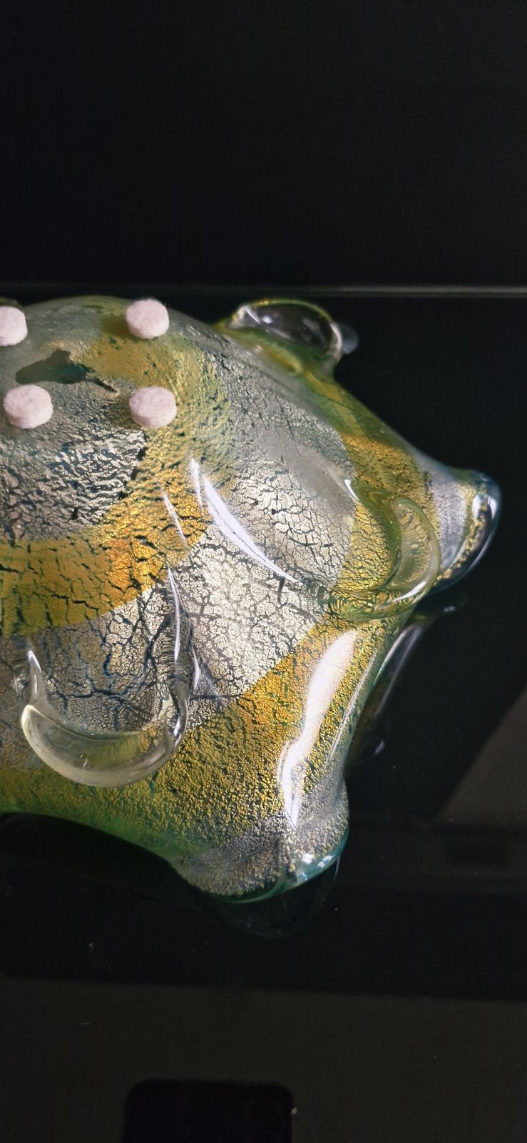 photo for sale Mid Century Large Murano Glass Centerpiece With Gold And Silver Leaves