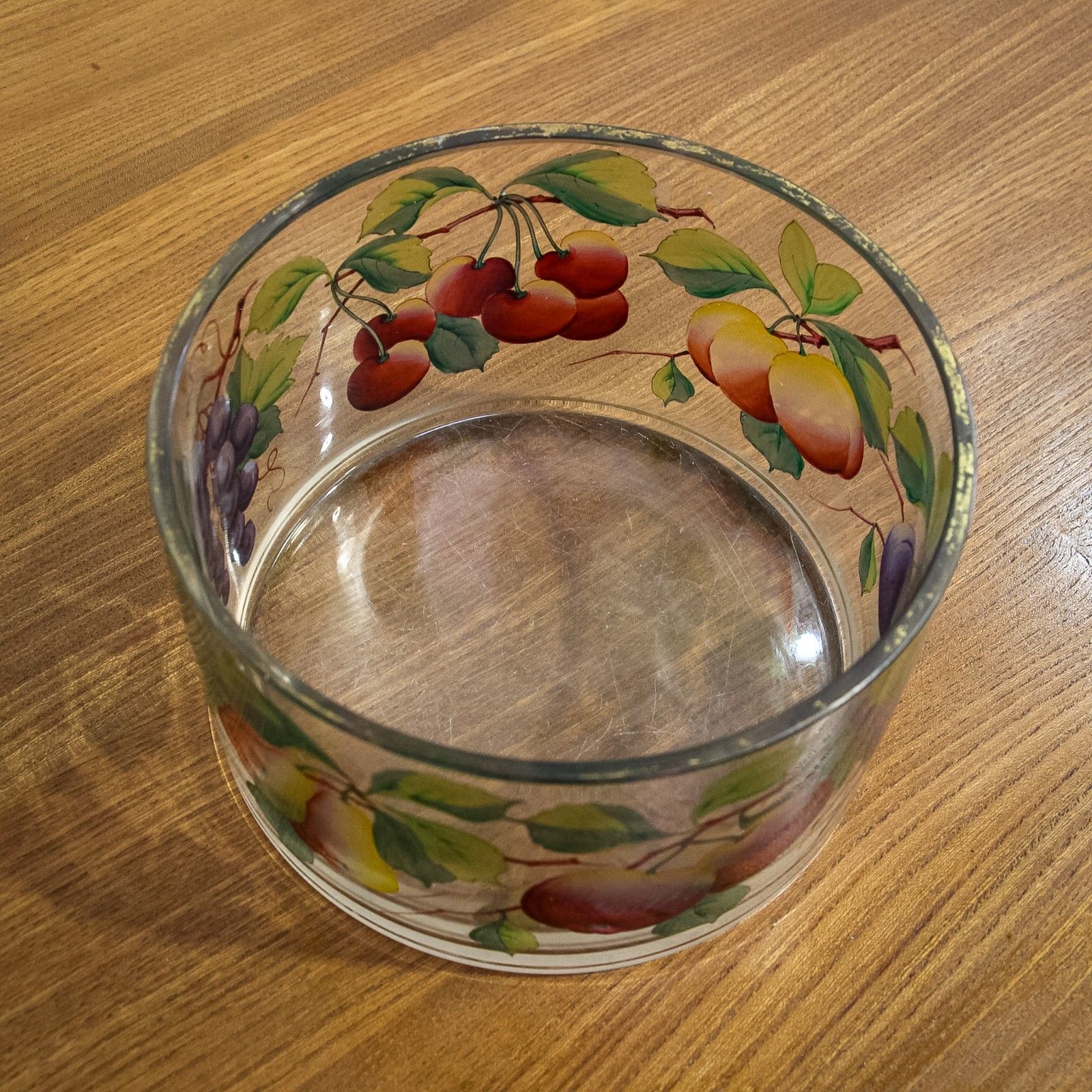 Webb Corbett Glass Bowl With Painted Fruit photo for sale