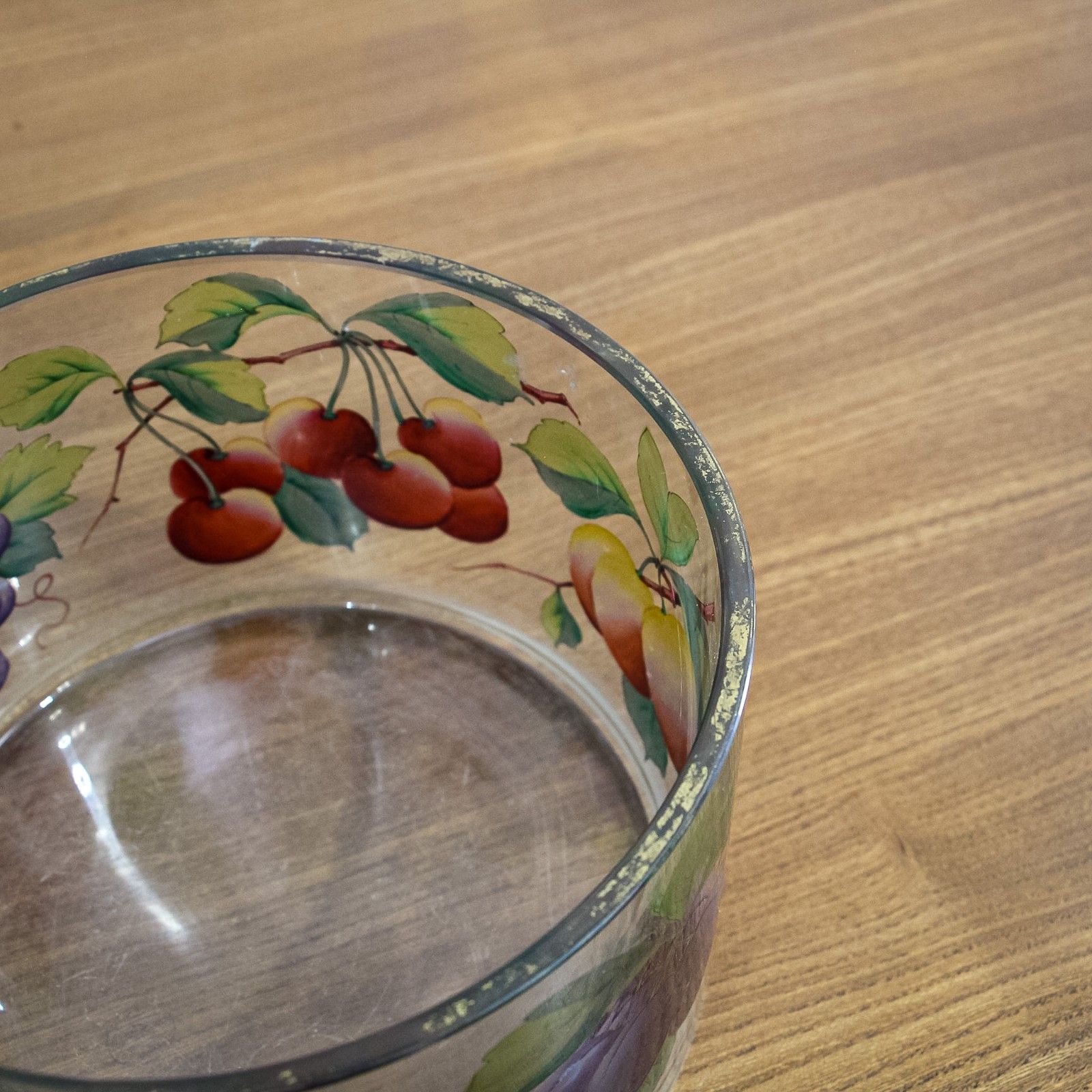 Webb Corbett Glass Bowl With Painted Fruit photo vintage