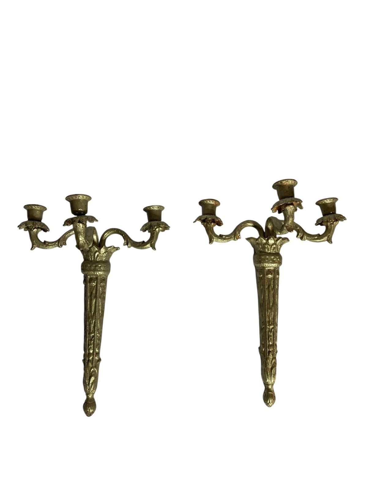 Pair Of Ornate Reclaimed Cast Iron Wall Sconces Candelabra Gilt Style Finish photo Home Decor