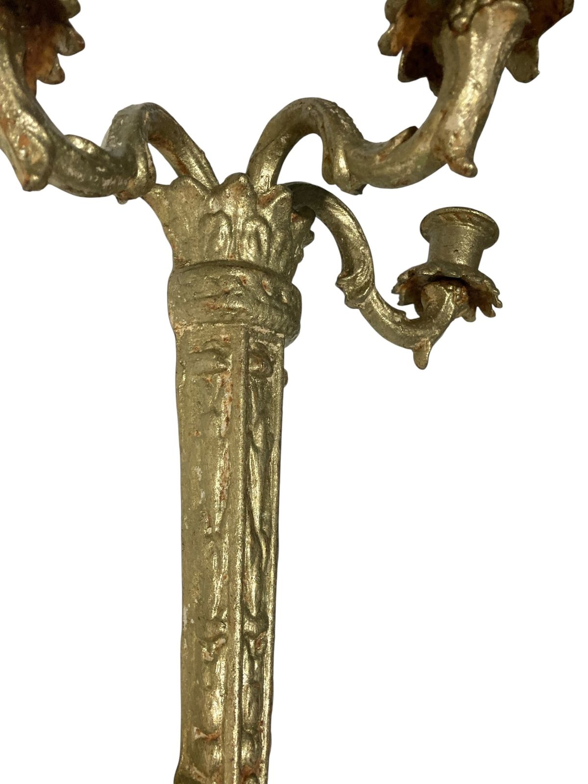 Home Decor Pair Of Ornate Reclaimed Cast Iron Wall Sconces Candelabra Gilt Style Finish photo
