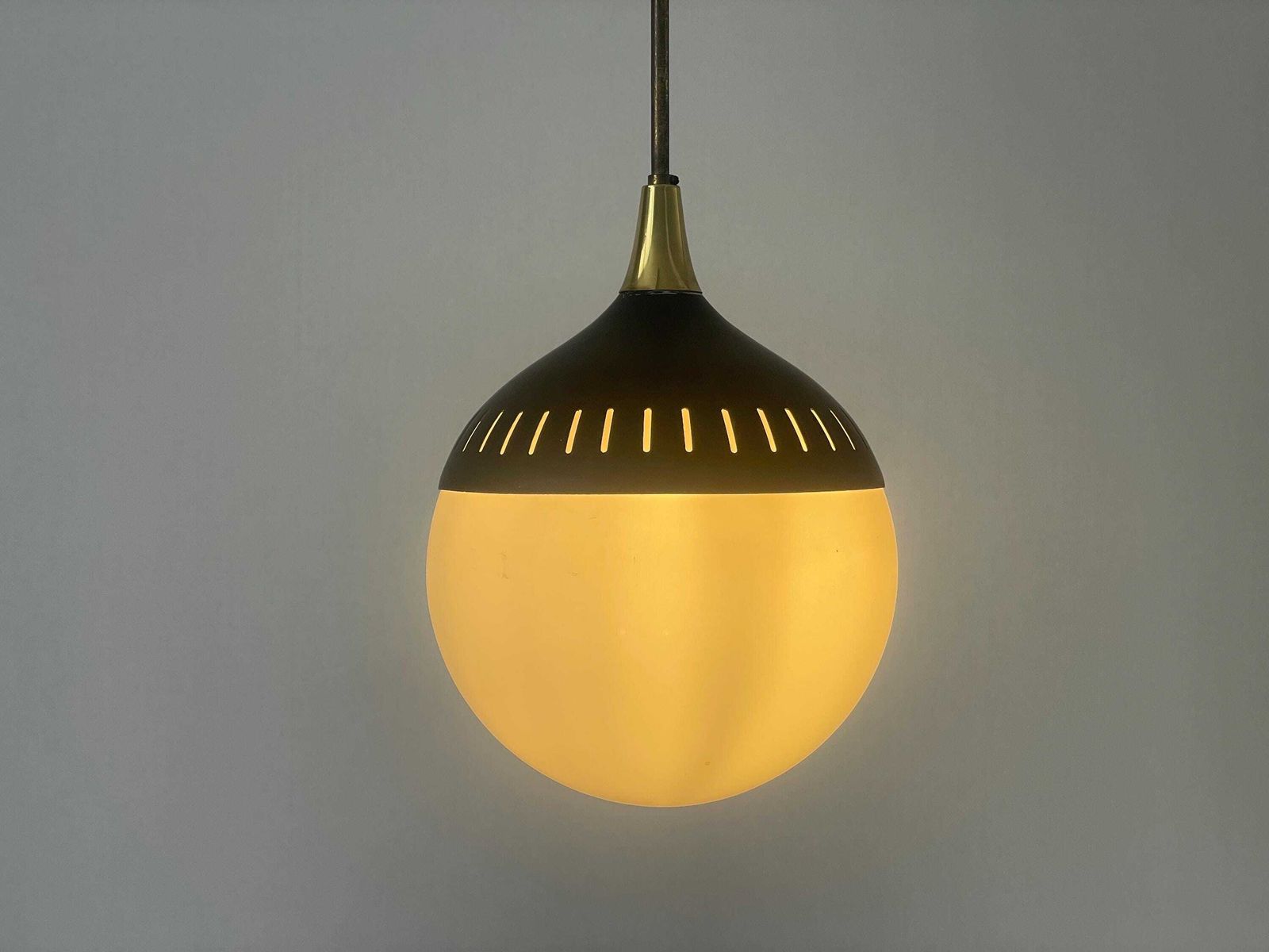 Black Metal And Glass Pendant Lamp, In Style Of Stilnovo, 1960s, Italy