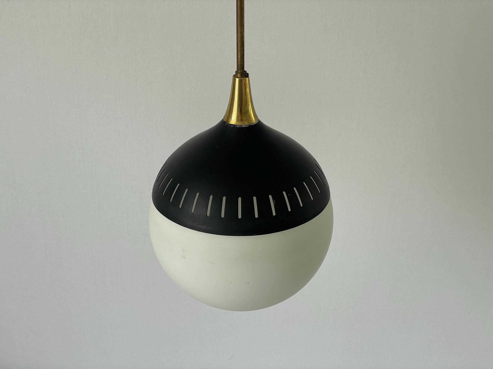 Black Metal And Glass Pendant Lamp, In Style Of Stilnovo, 1960s, Italy photo buy