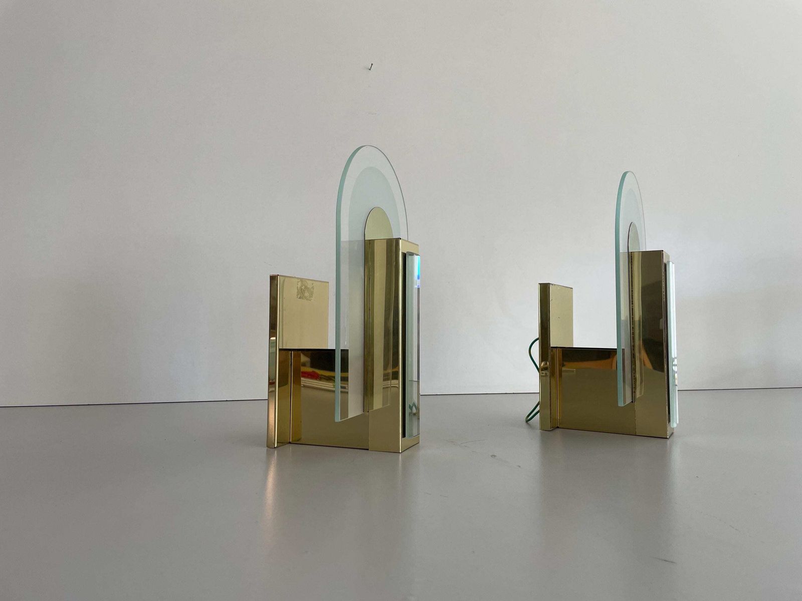 Rare Beautiful Brass & Glass Pair Of Sconces, 1970s, Germany photo furniture
