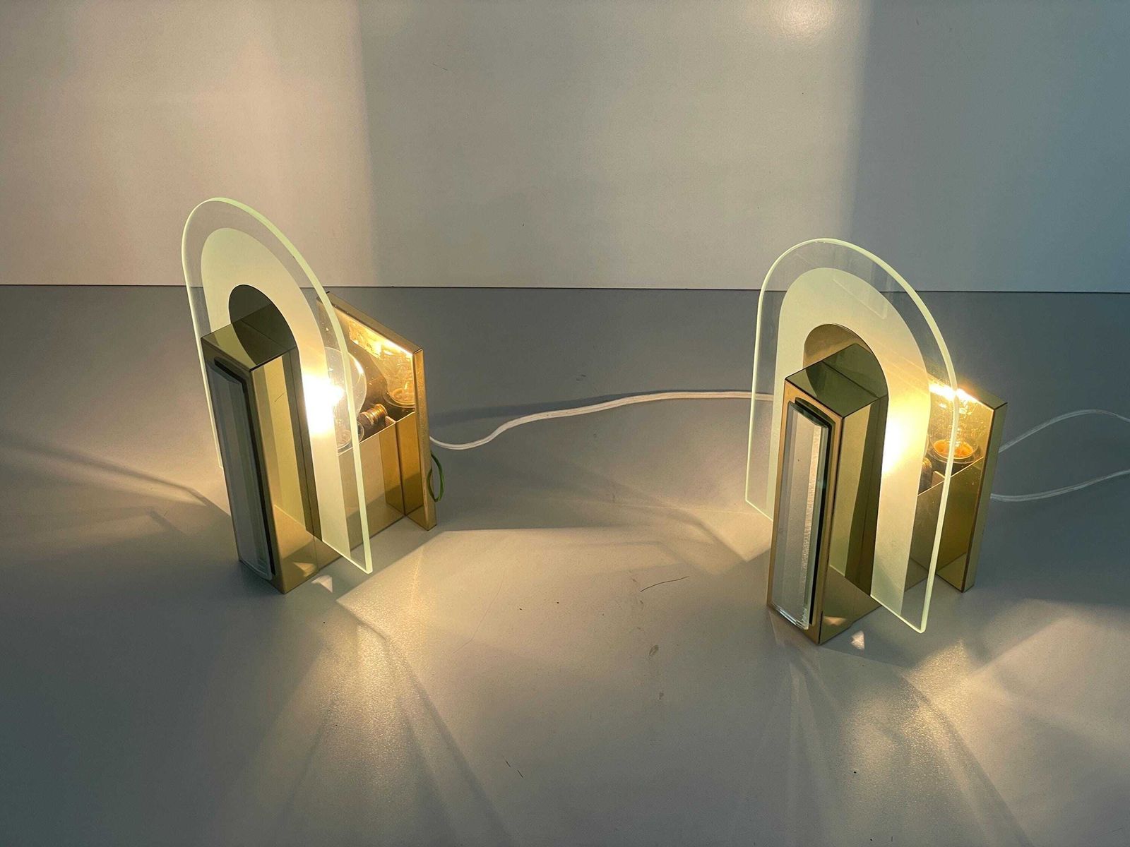 Rare Beautiful Brass & Glass Pair Of Sconces, 1970s, Germany photo for sale