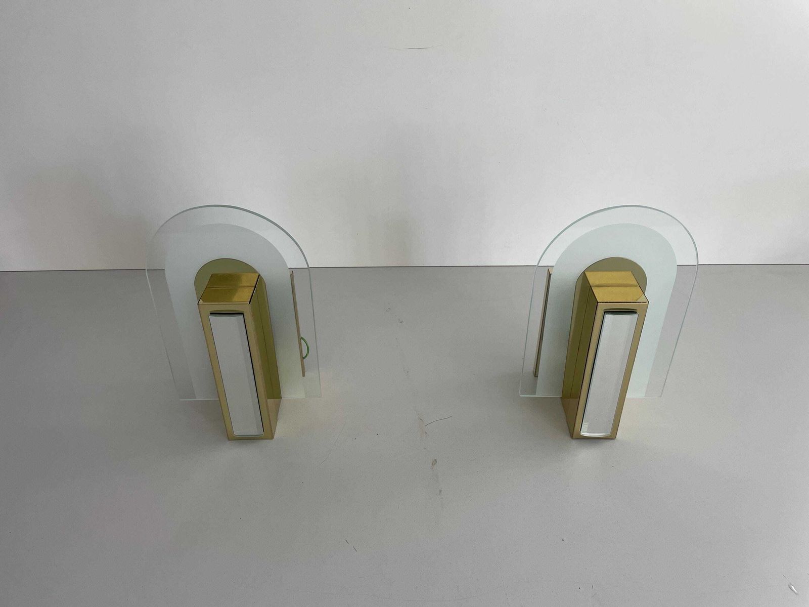 Rare Beautiful Brass & Glass Pair Of Sconces, 1970s, Germany photo vintage