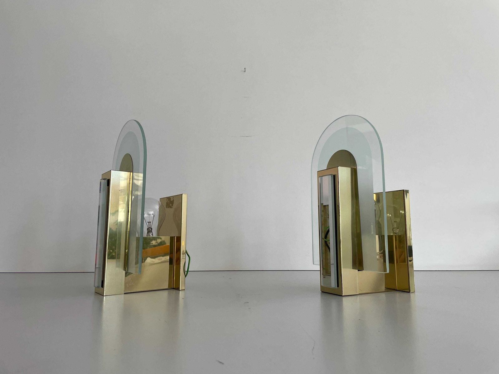 photo for sale Rare Beautiful Brass & Glass Pair Of Sconces, 1970s, Germany