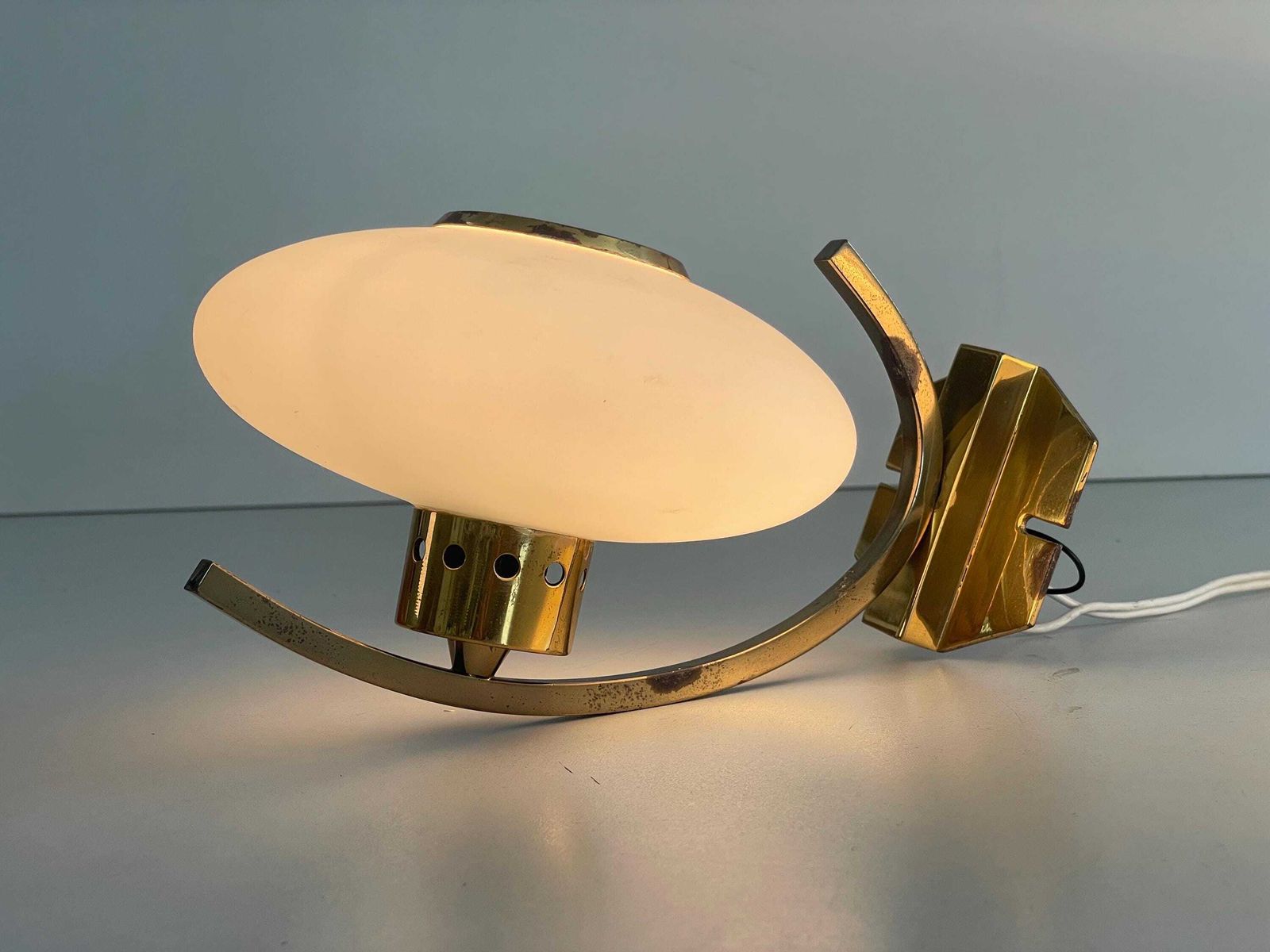 Mid Century Modern Brass And Glass Pair Of Sconces In The Style Of Stilnovo, 1960s, Italy photo for sale