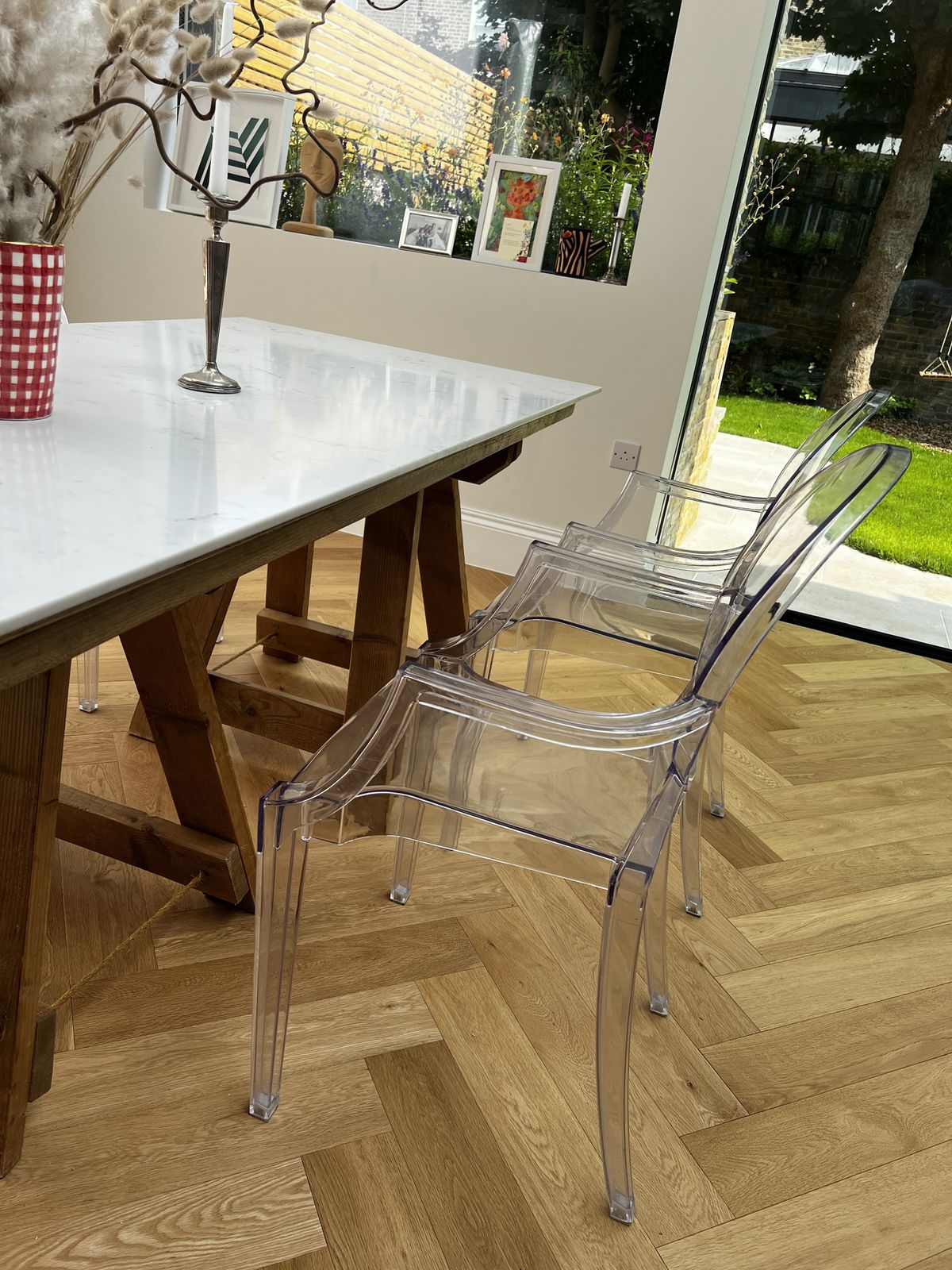 Quartz Top Wooden Trestle Dining Table photo Furniture