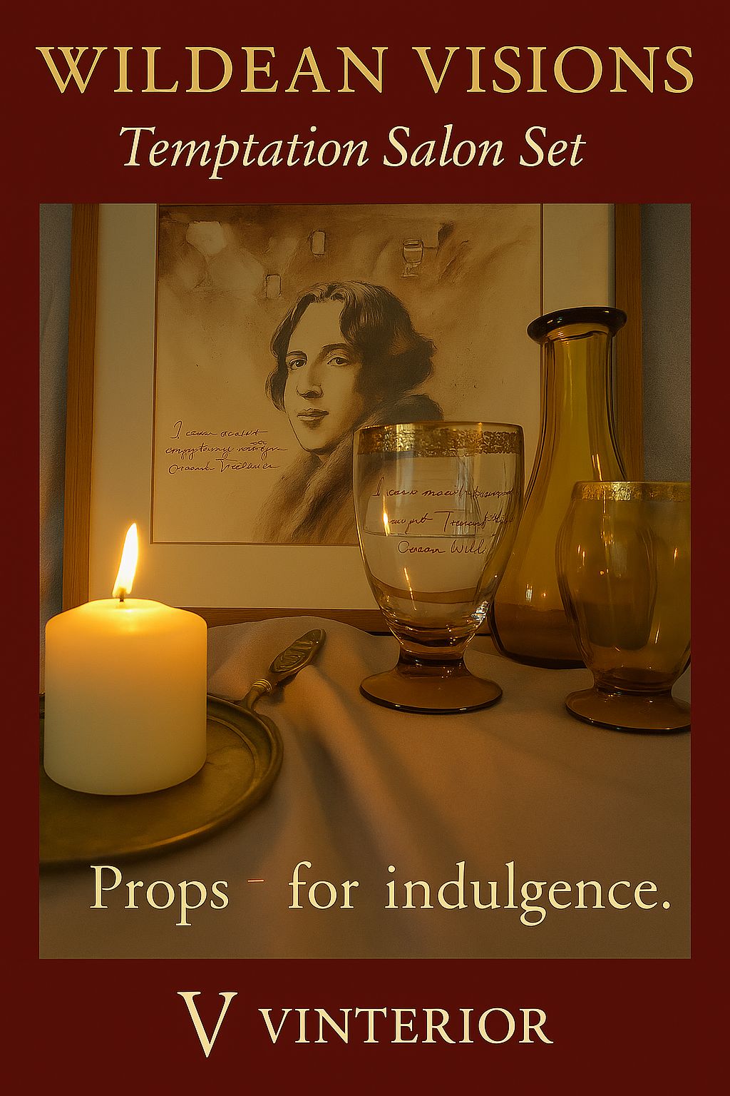 Oscar Wilde’s Emotional Geometry – Original Campion Artwork With Vintage Glass Salon Ensemble