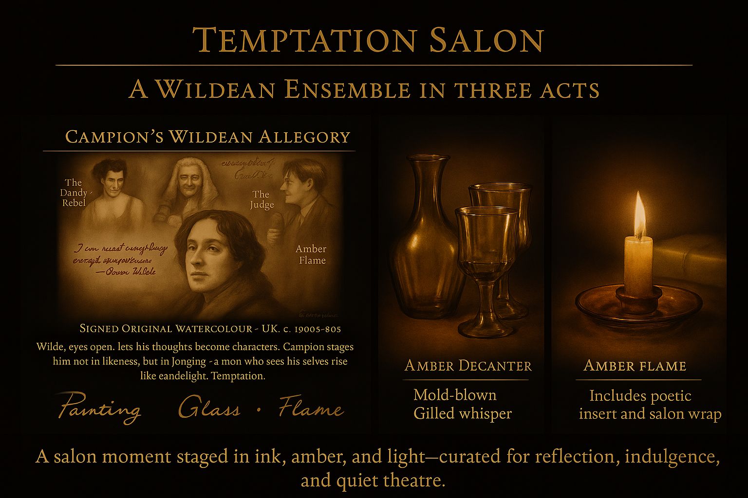 Oscar Wilde’s Emotional Geometry – Original Campion Artwork With Vintage Glass Salon Ensemble photo furniture