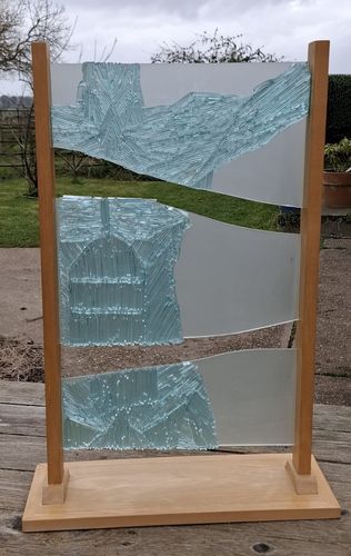 Unique Modernist Fused Glass Panel Sculpture Male Torso On Oak Ooak photo furniture