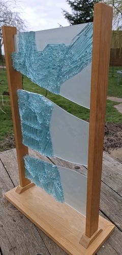 photo for sale Unique Modernist Fused Glass Panel Sculpture Male Torso On Oak Ooak