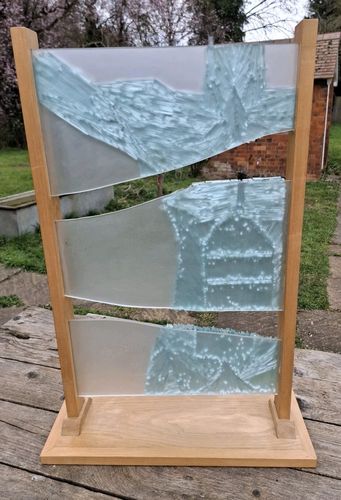 photo vinterior Unique Modernist Fused Glass Panel Sculpture Male Torso On Oak Ooak