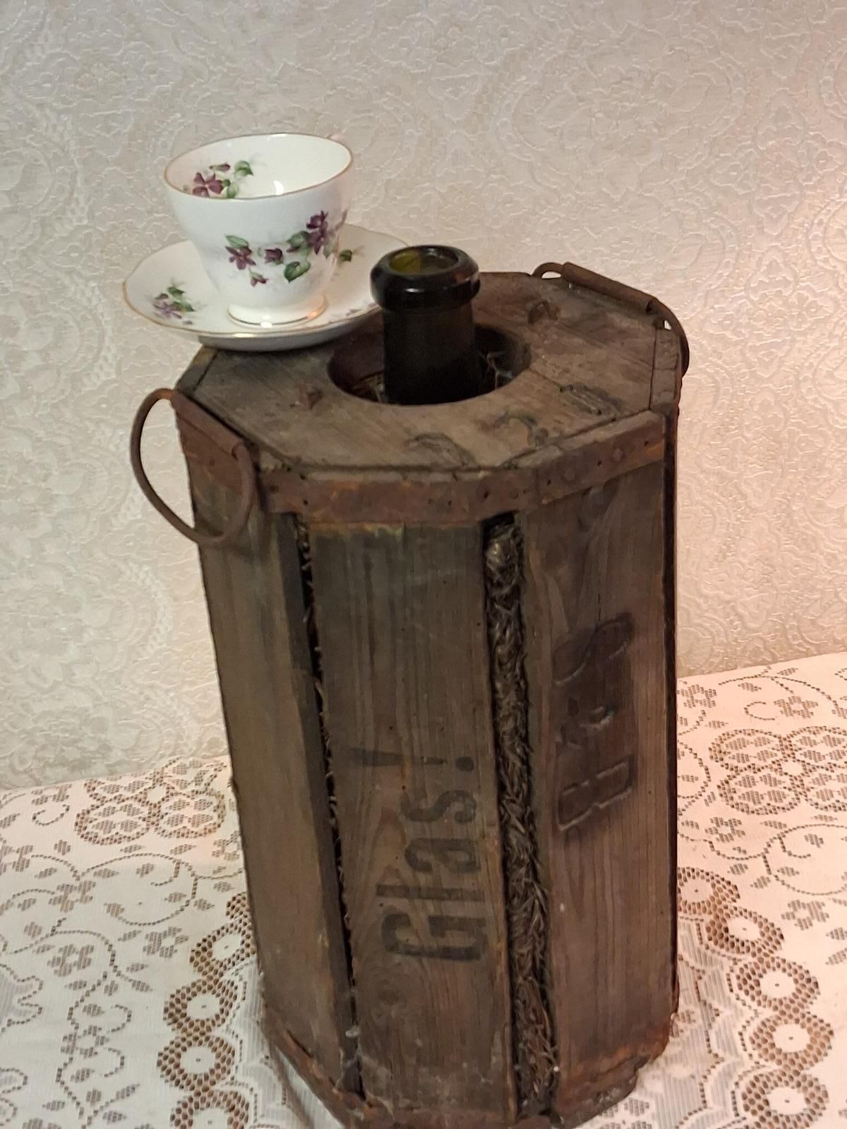 Hexagon Boxed Rare Demijohn From A German Merchant Ship Lime Green Glass photo furniture