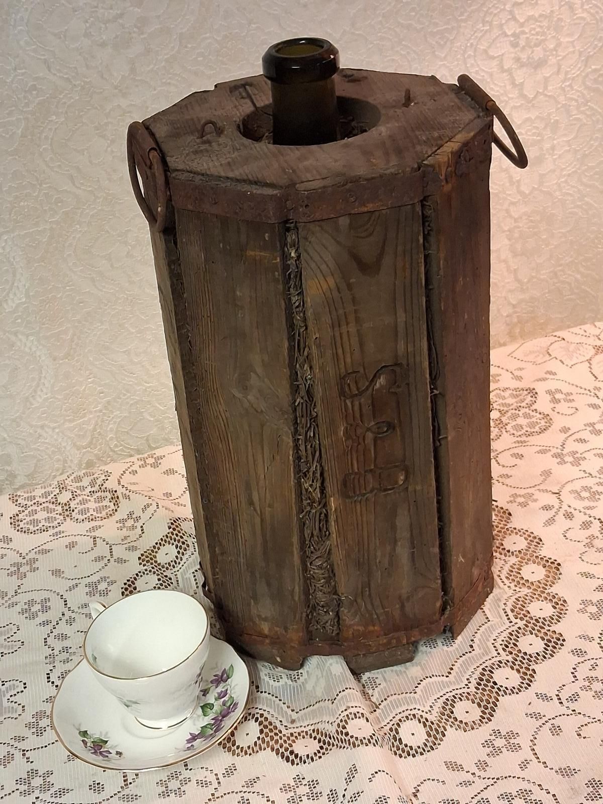 Home Decor Hexagon Boxed Rare Demijohn From A German Merchant Ship Lime Green Glass photo