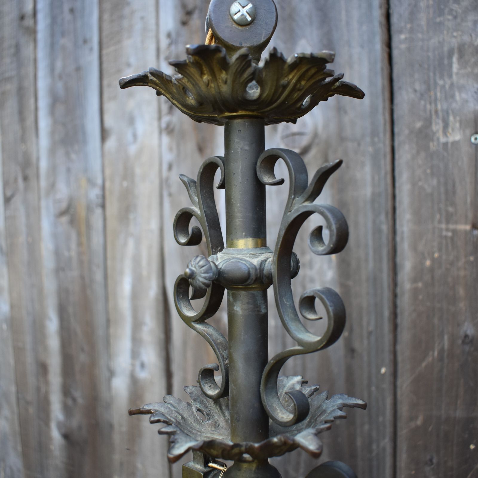 Antique Handmade Acanthus Leaf Heavy Brass Scroll Design Statement Pendant Light photo for sale