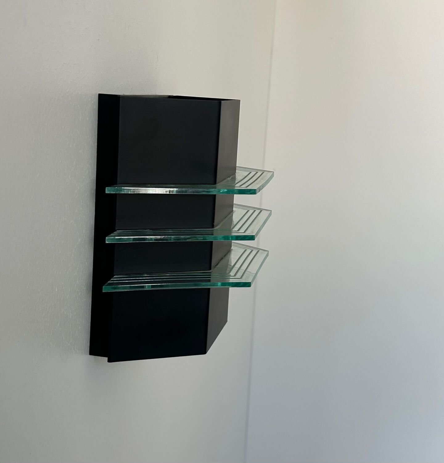 Vintage Black Metal And Glass Wall Lamp, France 1980 photo Lighting