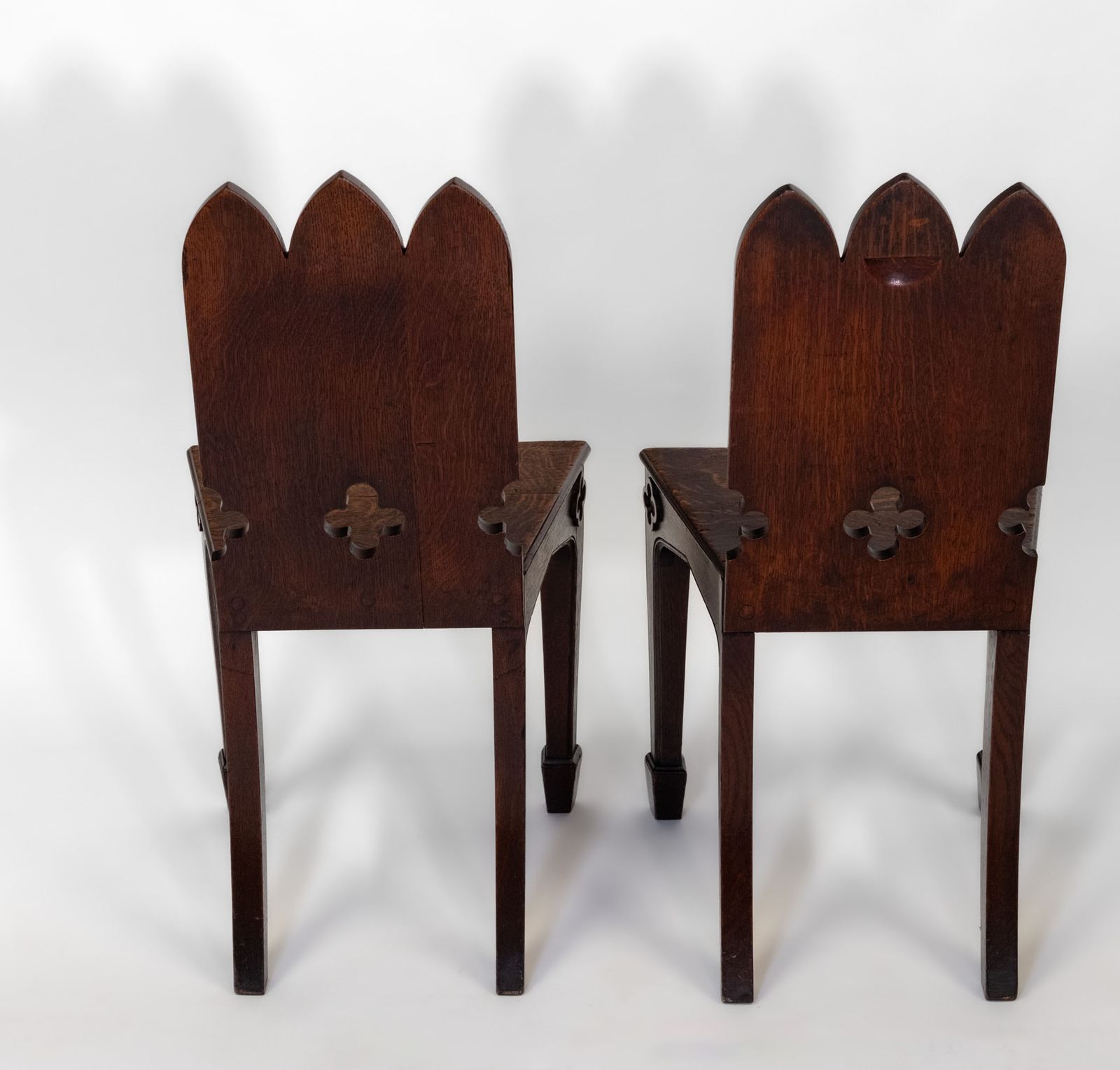 Furniture Pair Of Regency Gothic Revival English Oak Hall Chairs Circa 1825 photo
