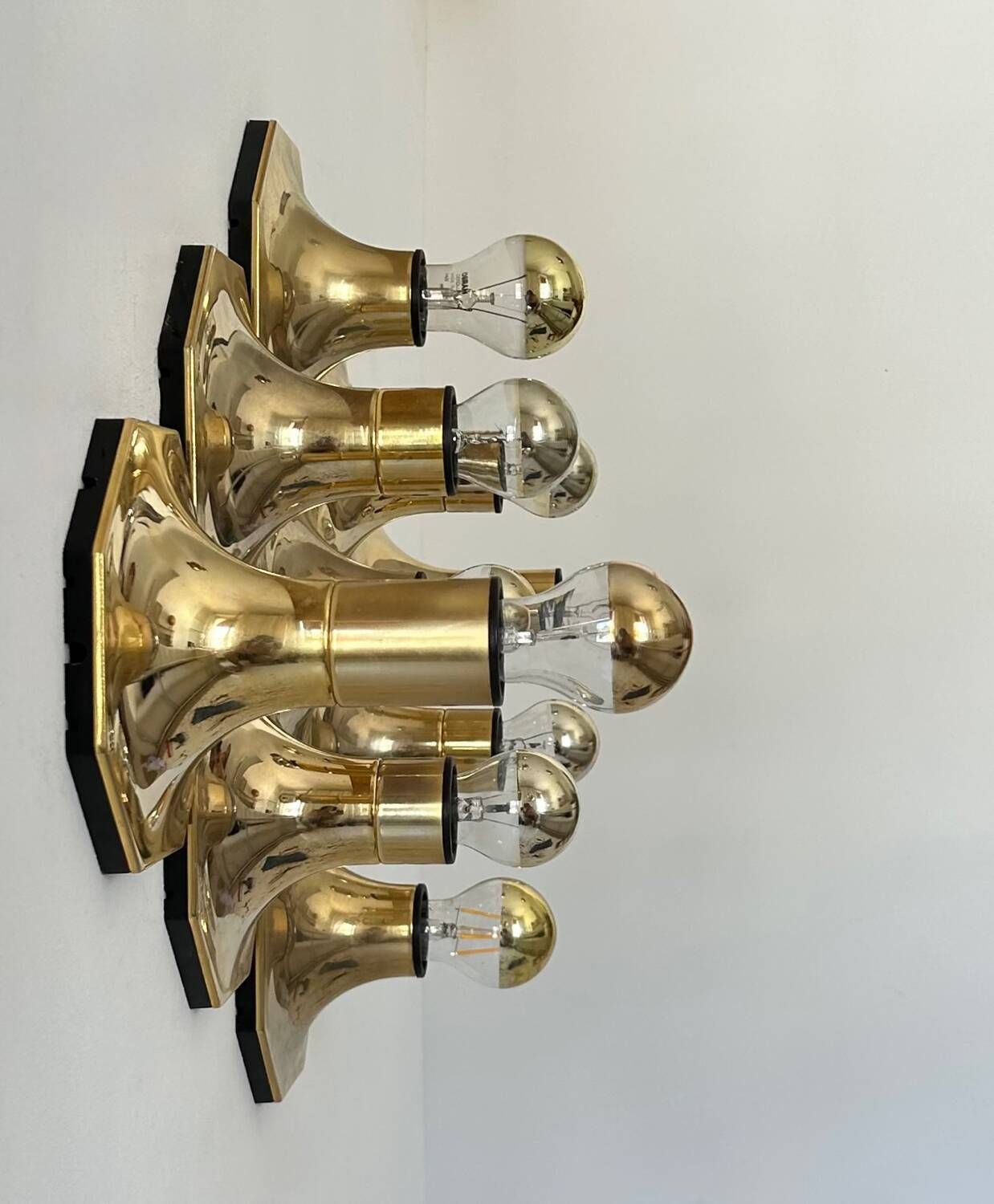 Set Of 9 Brass Wall Lights, Motoko Ishii For Staff Leuchten 1970 photo Lighting