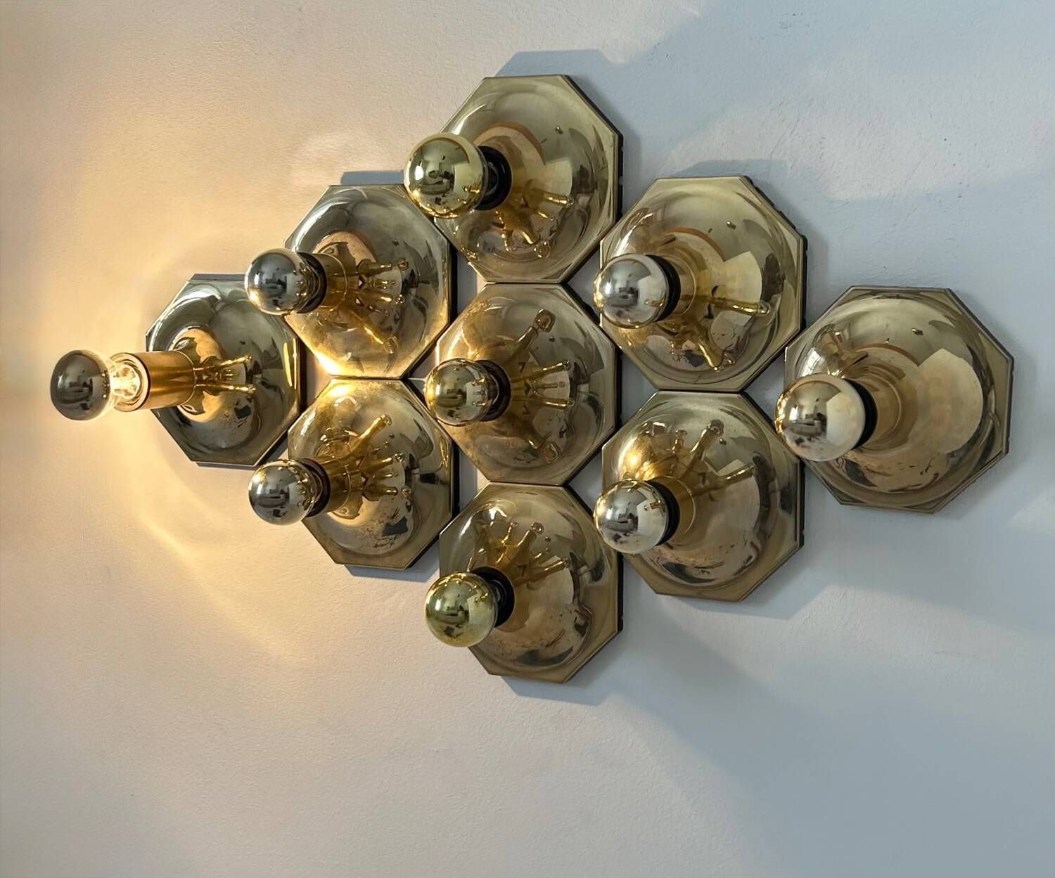 photo furniture Set Of 9 Brass Wall Lights, Motoko Ishii For Staff Leuchten 1970