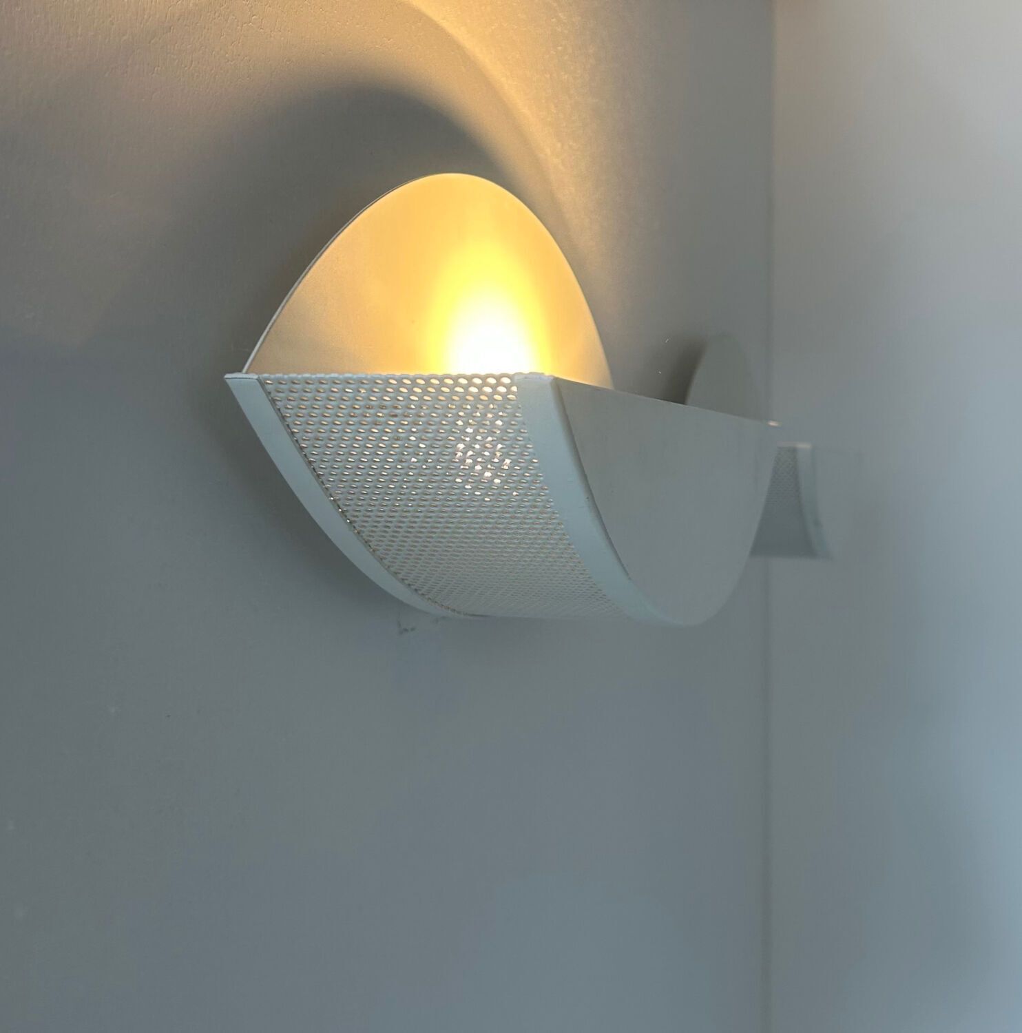 Pair Of Vintage White Perforated Metal Wall Lights, France 1980 photo 286.0