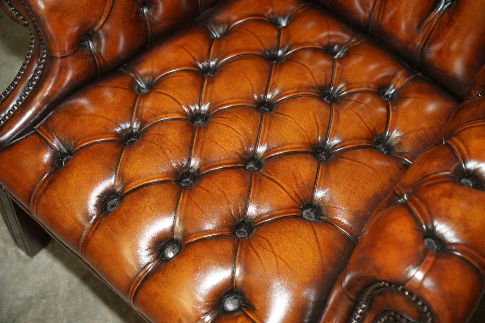 Furniture Pair Of Restored Georgian H Framed Chesterfield All Tufted Wingback Armchairs photo