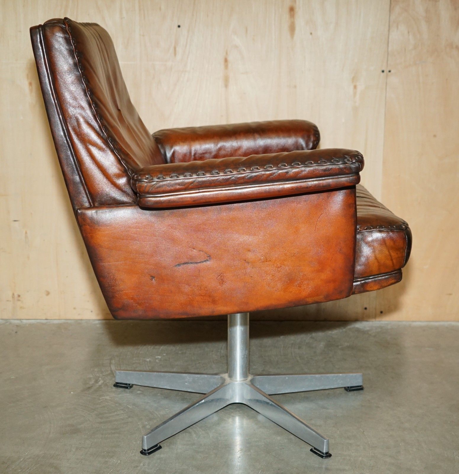 photo buy Restored Mid Century De Sede Ds35 Executive Swivel Captains Chair Brown Leather