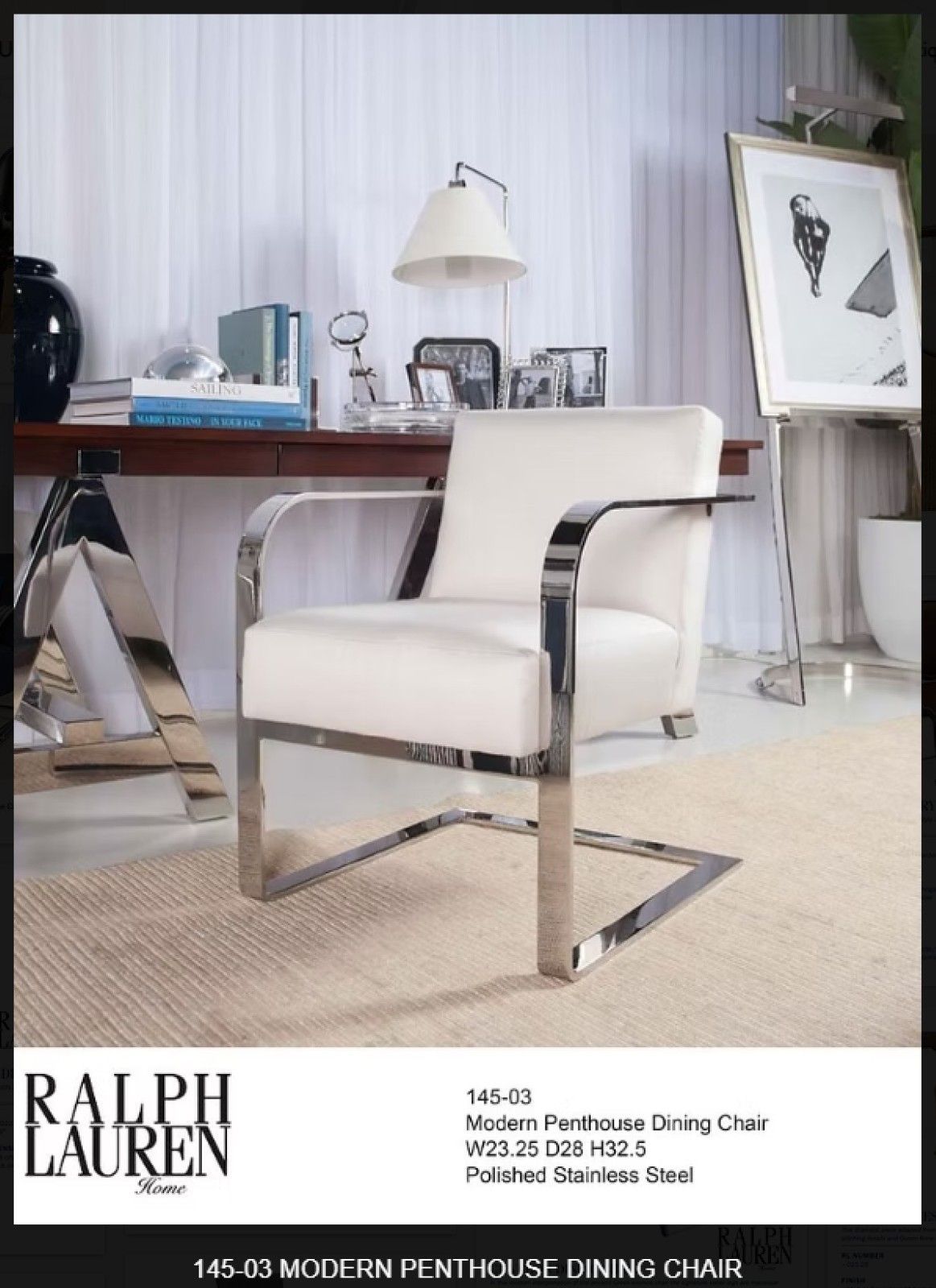Ex Display Ralph Lauren Designer Modern Penthouse Chrome & Leather Armchair photo furniture