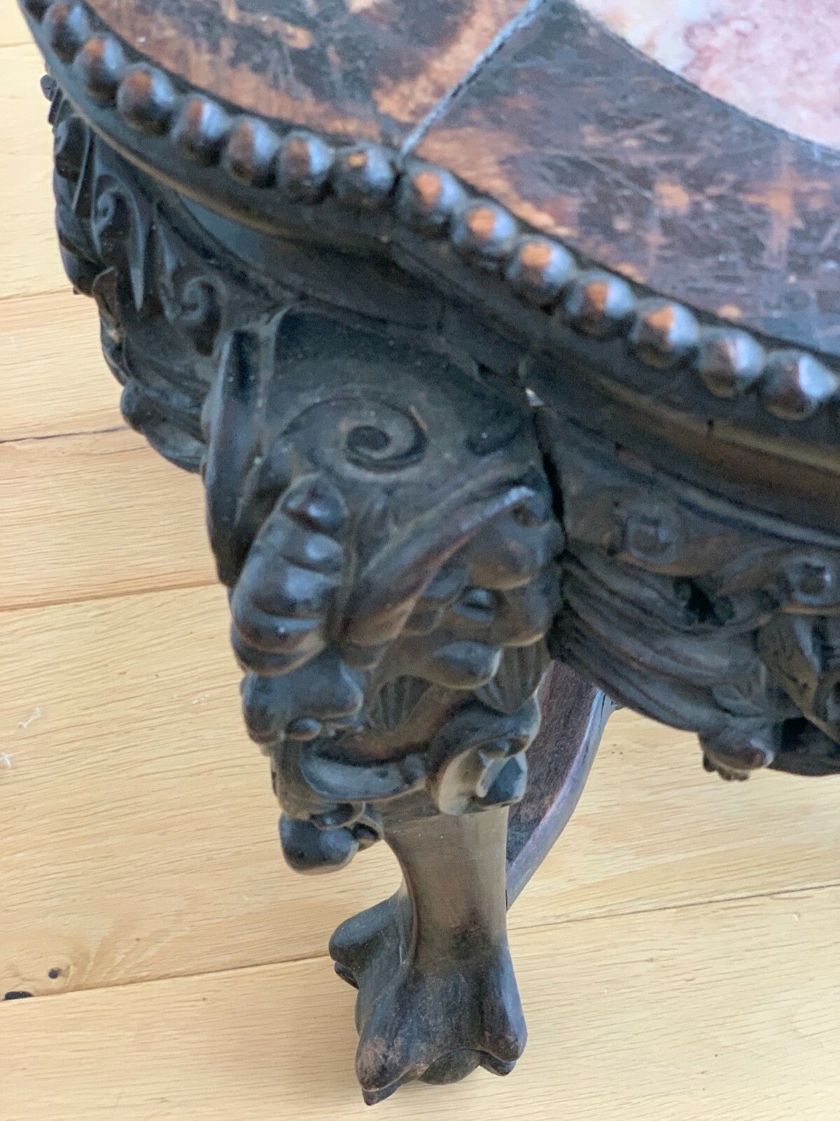 19th Century Oriental Hand Carved Teak Table With Marble Top photo 200.0